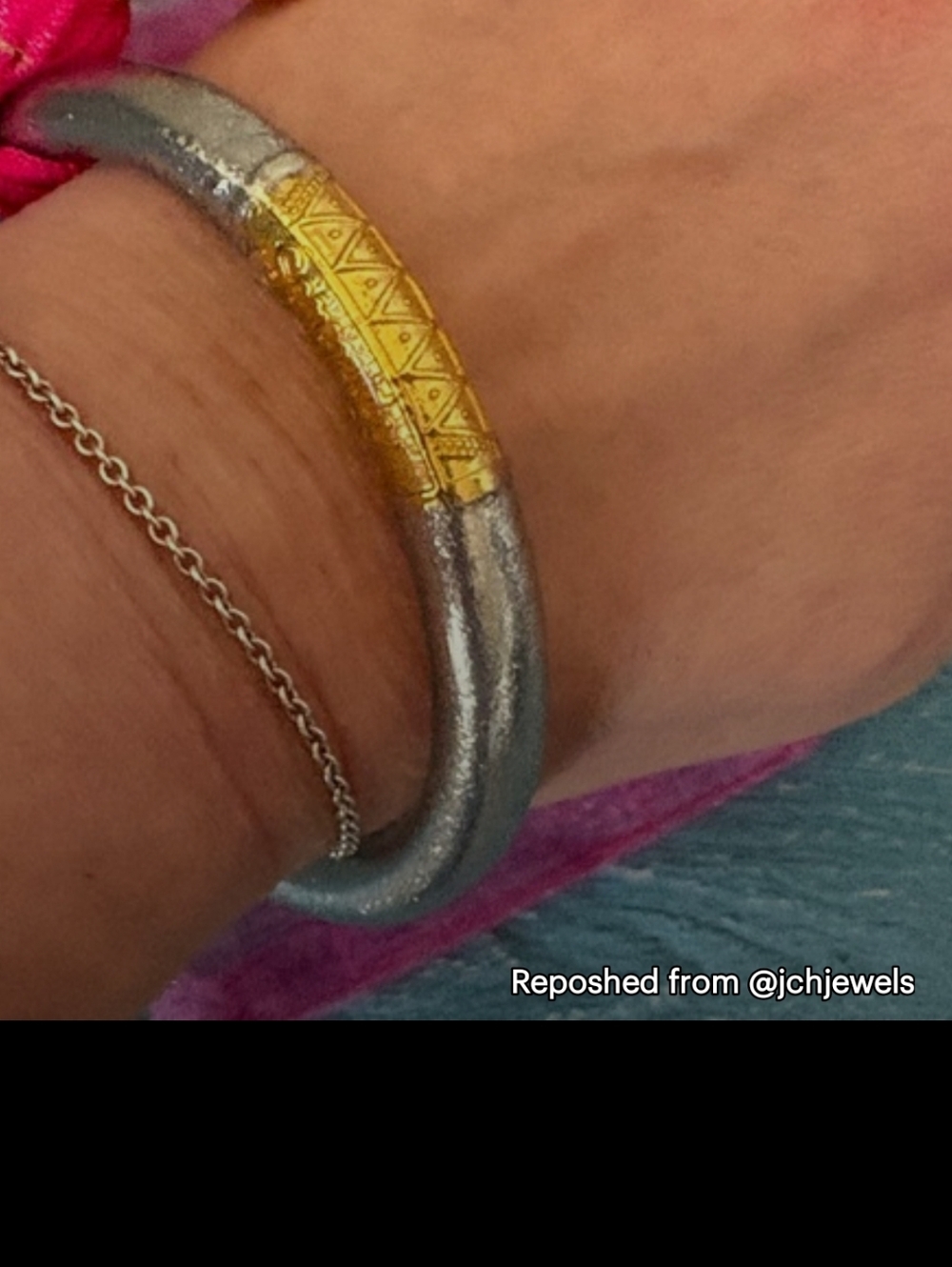 Gold-Tone Bangle Bracelet with Pink Ribbon Accent